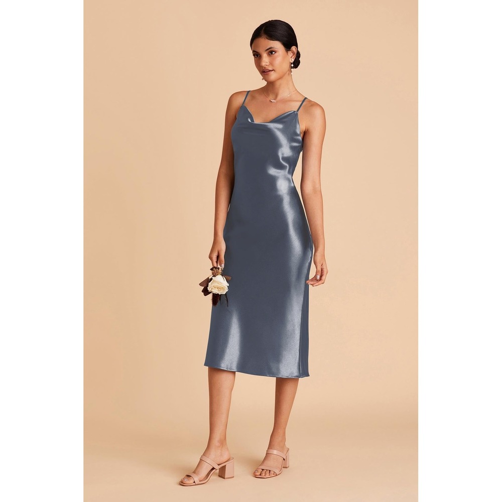 Birdy Grey Liza Satin Cowl Neck Midi Slip Dress French Blue XS Women Bridesmaid